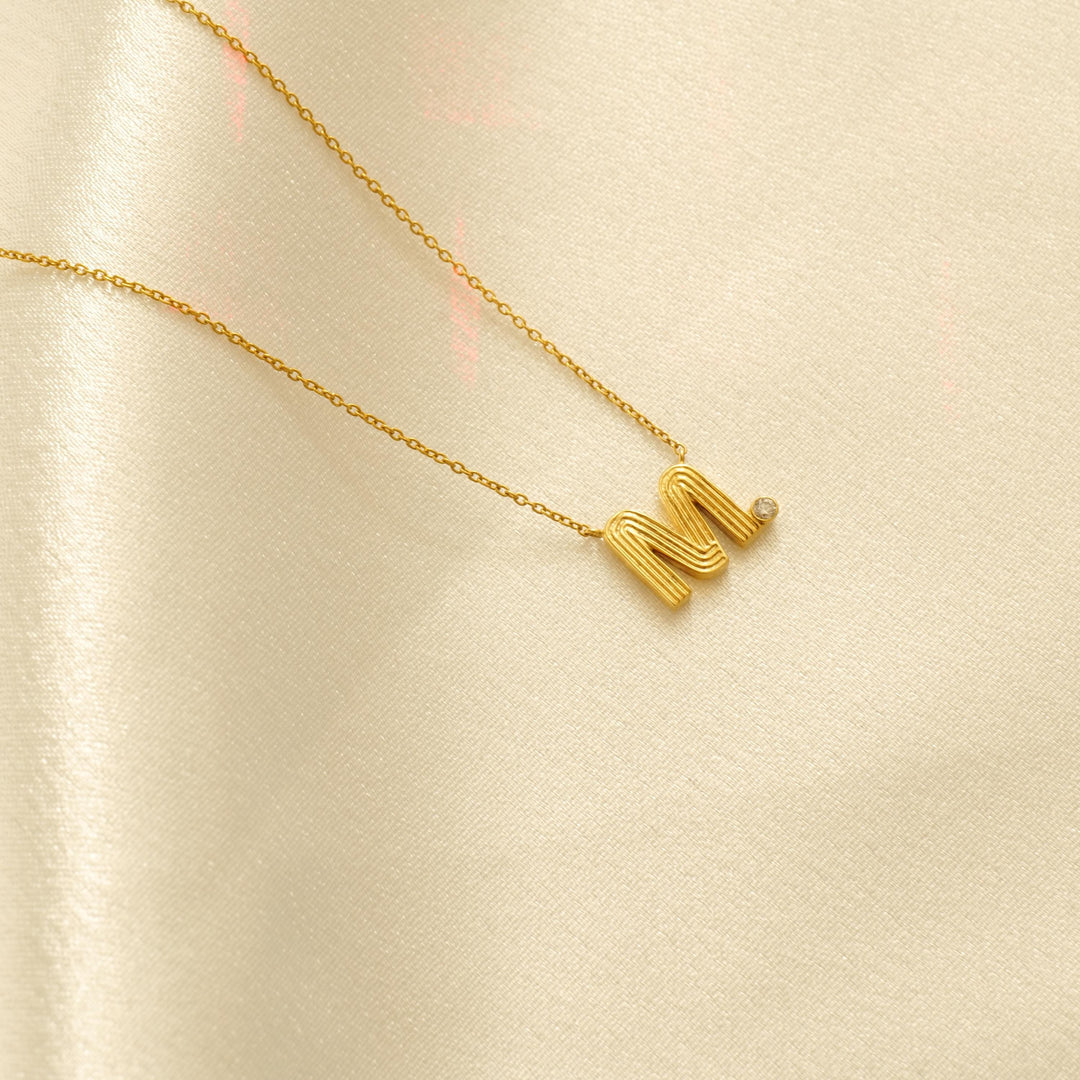 Personalized Initial Pendant Necklace, 14k Solid Gold Diamond Flute Letter, Natural Diamonds, Minimalist Custom Jewelry, Gift For Her
