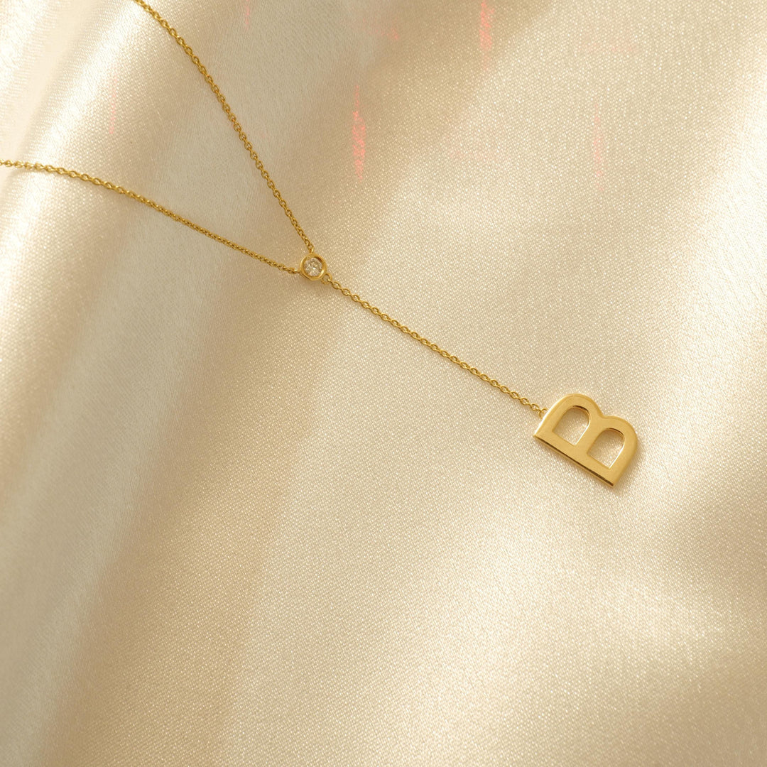 Personalized Initial Lariat Necklace, 14k Solid Gold Diamond Letter, Natural Diamonds, Custom Name Initial Jewelry, Minimalist