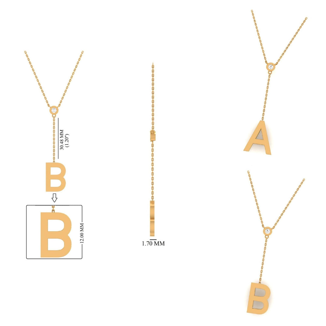 Personalized Initial Lariat Necklace, 14k Solid Gold Diamond Letter, Natural Diamonds, Custom Name Initial Jewelry, Minimalist