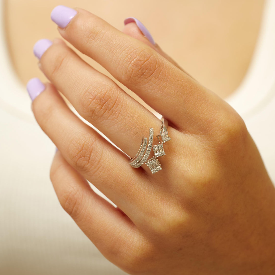 Three Square Diamond Ring, 14k Solid Gold, Natural Diamonds, Geometric Cocktail Band, Statement Ring, Wrap Design Ring, Gift For Her