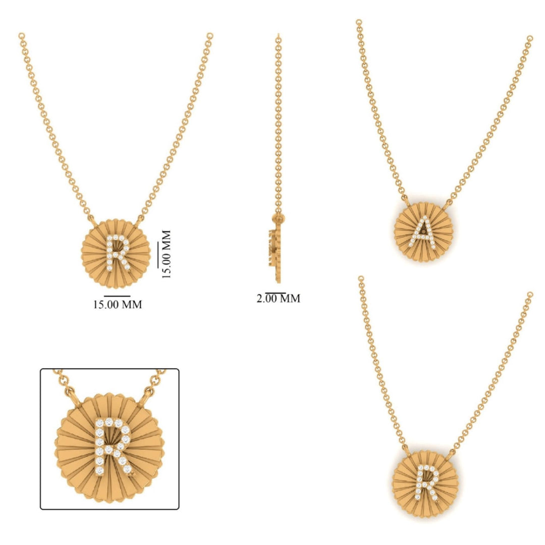 Personalized Medallion Initial Diamond Necklace, 14k Solid Gold, Natural Diamonds, Minimalist Custom Jewelry, Stacking Letter Charm Necklace