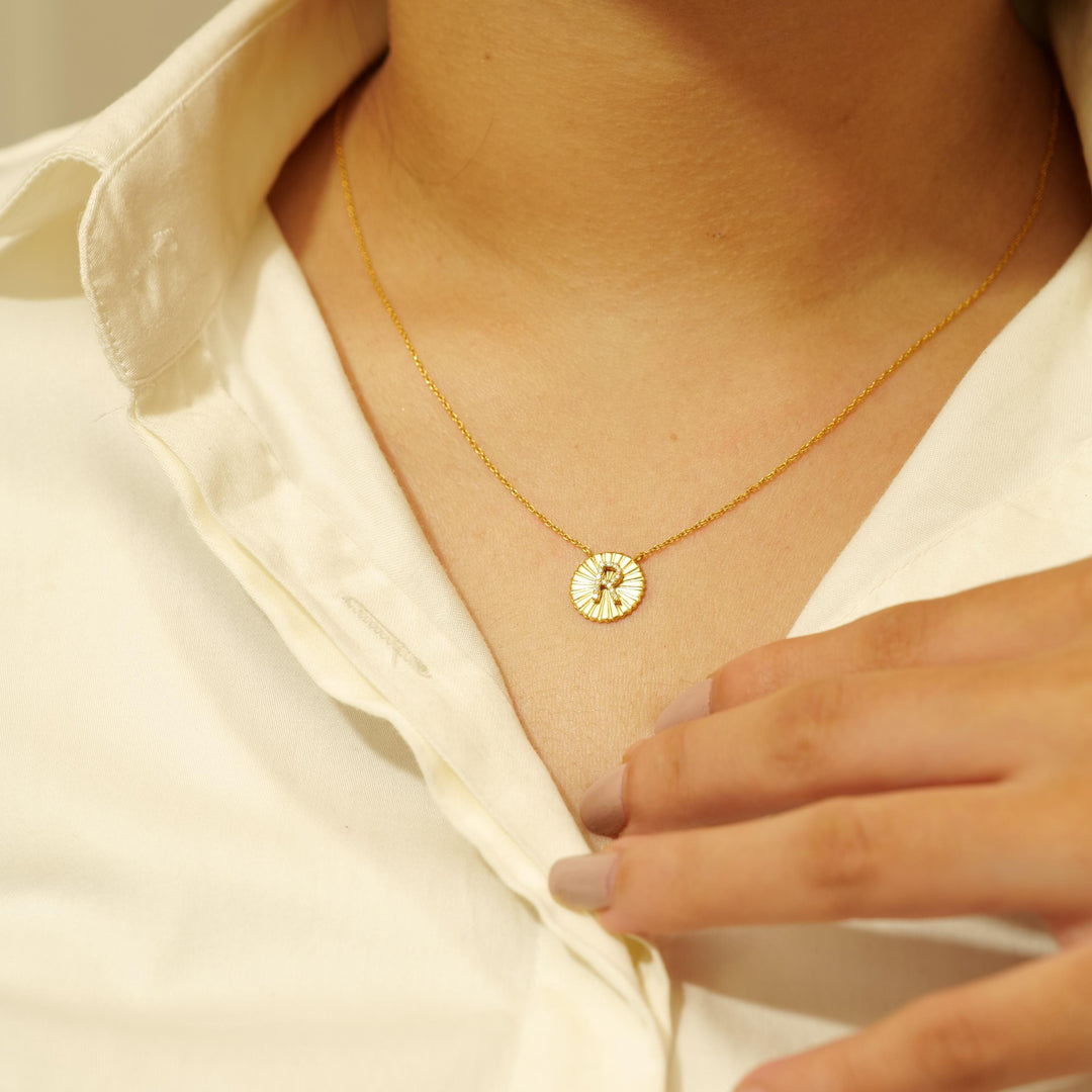 Personalized Initial Medallion Necklace, 14k Solid Gold Diamond Letter, Natural Diamonds, Custom Jewelry, Minimalist Gift For Her