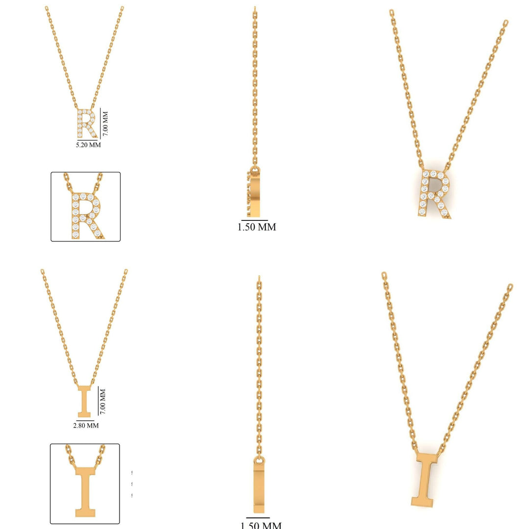 Personalized Initials Charm Diamond Necklace, 14k Solid Gold, Natural Diamonds, Stacking Customized Necklace, Minimalist Everyday Jewelry