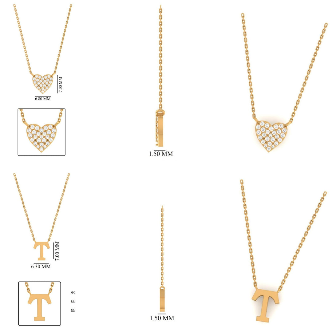 Personalized Initial Heart Diamond Lariat Necklace, 14k Solid Gold, Natural Diamonds, Custom Name Jewelry, Minimalist Letter Drop Chain