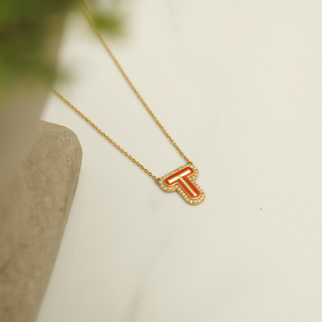 Personalized Initial Enamel Pendant, 14k Solid Gold Halo Diamond Necklace, Natural Diamonds, Custom Jewelry, Minimalist Gift For Her