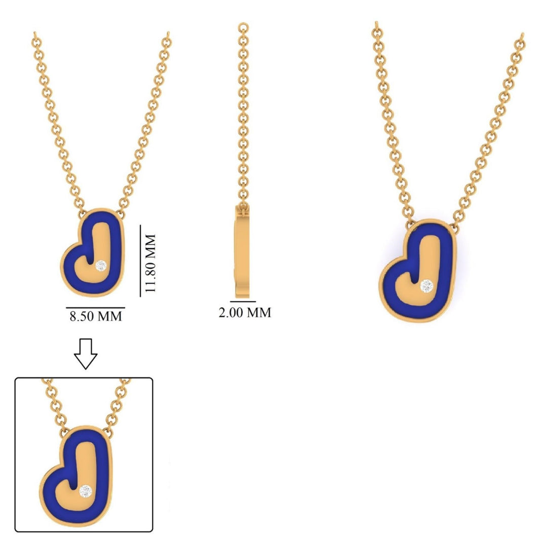 Personalized Initial Enamel Pendant Necklace, 14k Solid Gold, Natural Diamonds, Bubble Minimalist Letter, Custom Everyday Jewelry