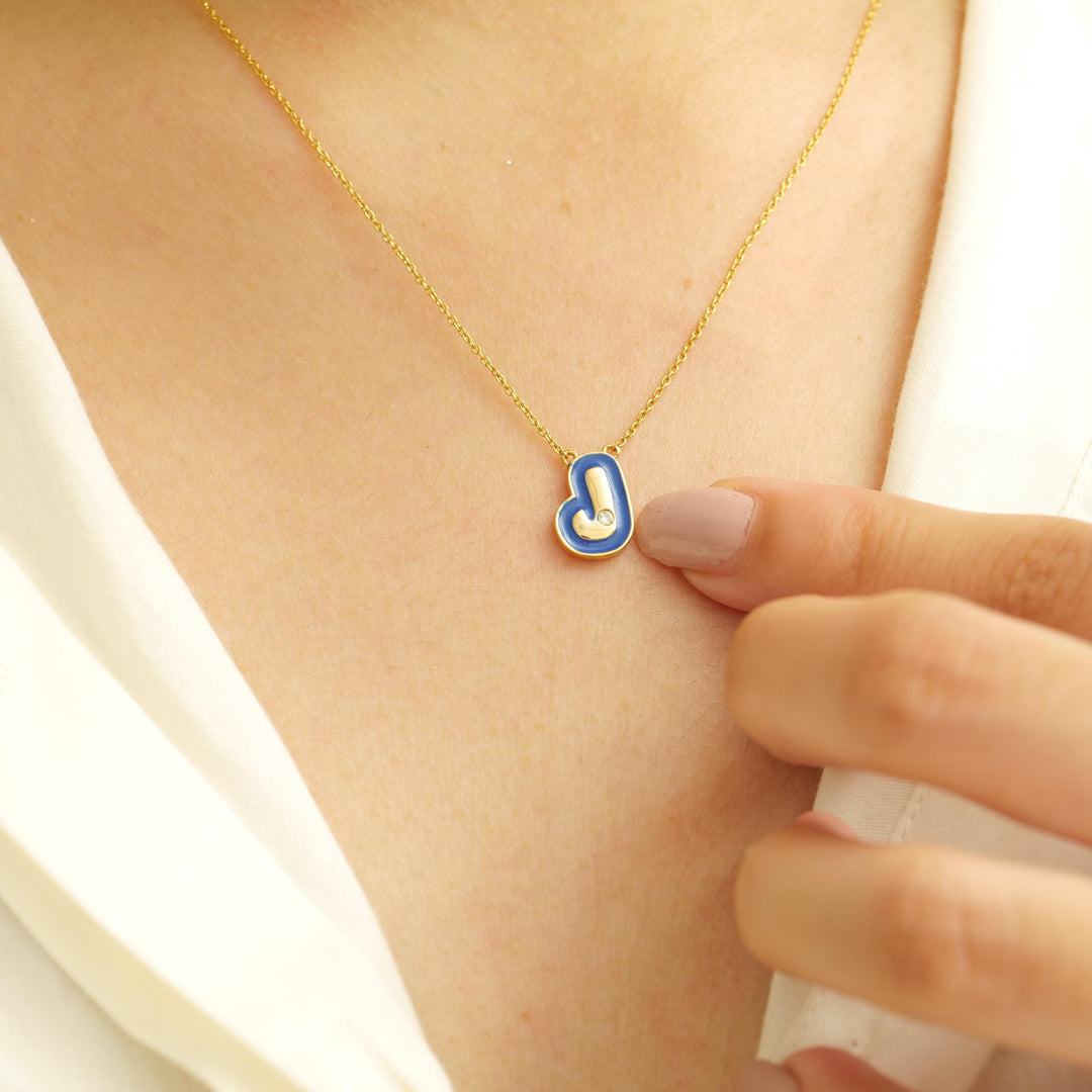 Personalized Initial Enamel Pendant, 14k Solid Gold Diamond Necklace, Natural Diamonds, Custom Jewelry, Minimalist Gift For Her