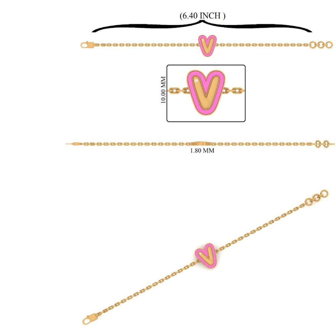 Personalized Initial Enamel Chain Bracelet, 14k Solid Gold, Natural Diamonds, Stacking Everyday Custom Jewelry, Letter Minimalistic Charm