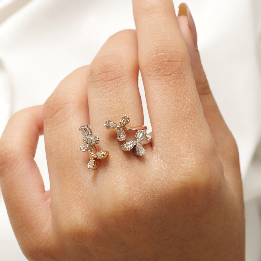 Flower Diamond Cocktail Ring, 14k Solid Gold, Split Shank Ring, Natural Diamonds, Two-Toned Cluster Ring, Statement Jewelry, Gift For Her