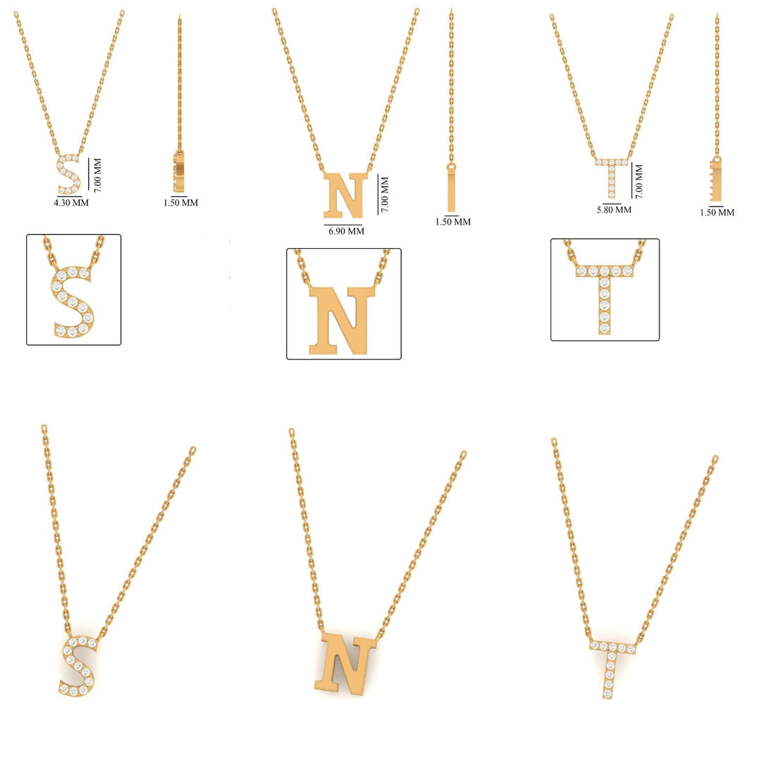Personalized Initials Diamond Necklace, 14k Solid Gold, Natural Diamonds,  Name Charm Stacking Jewelry, Customized Minimalist Necklace