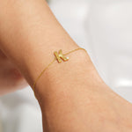 Load image into Gallery viewer, Personalized Flute Initial Diamond Bracelet, 14k Solid Gold, Natural Diamonds, Custom letter Everyday Jewelry, Word Charm Stacking Chain
