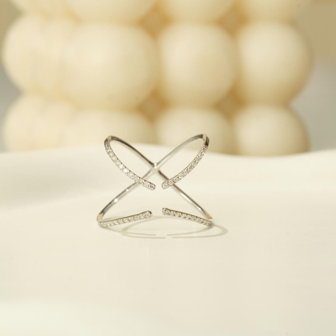Open X Diamond Ring, 14k Solid Gold, Criss Cross Diamond Ring, Natural Diamonds, Everyday Jewelry, Ready To Ship, Women&#39;s Day Gift
