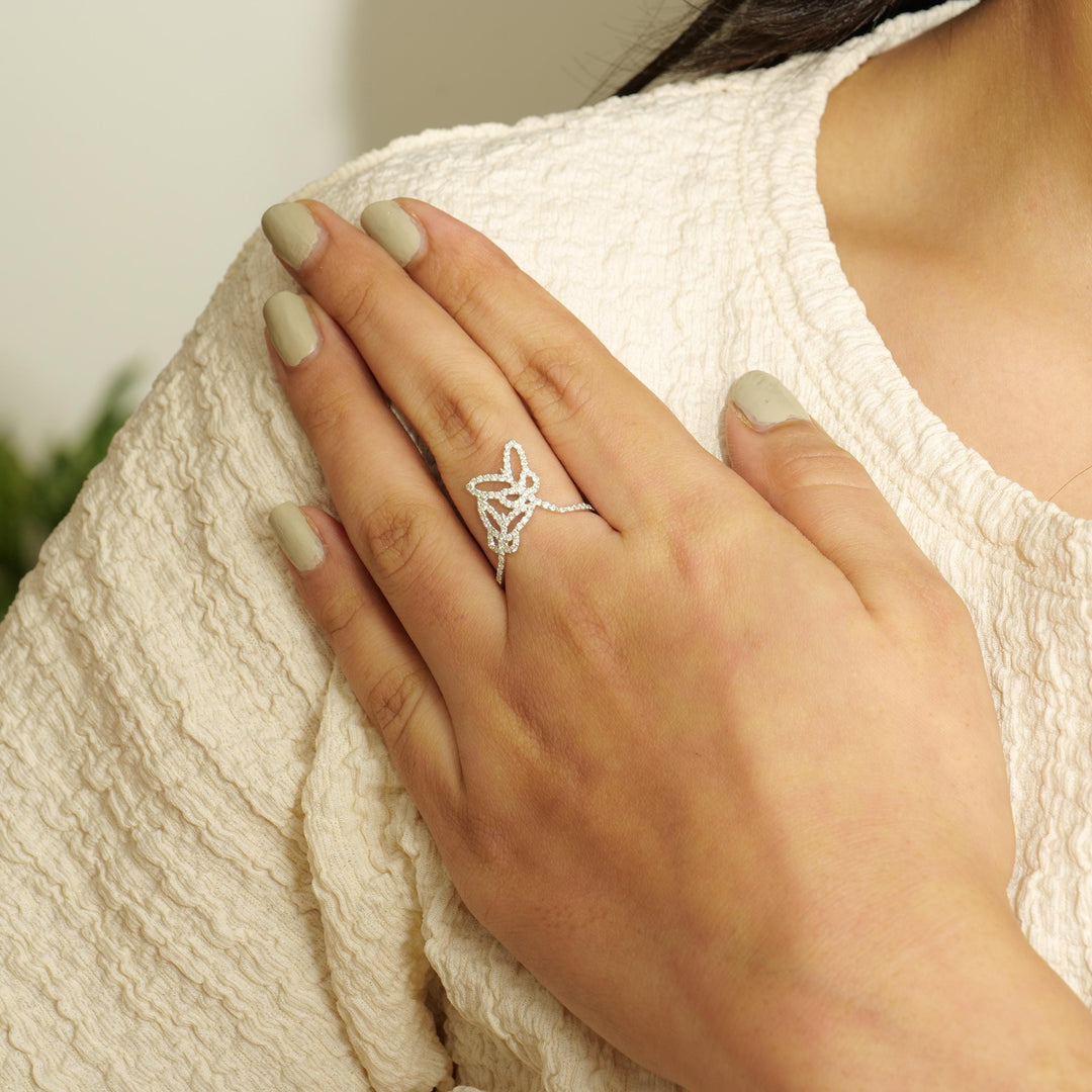 Double Butterfly Natural Diamond Minimalist Ring: 14k Solid Gold Animal Everyday Jewellery, Certified Jewelry, Ready To Ship