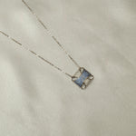 Load image into Gallery viewer, Square Blue Sapphire Diamond Pendant Necklace,  14k Solid Gold, Natural Diamonds, Pave Gemstone Cocktail Pendant, Minimalist Stacking Chain
