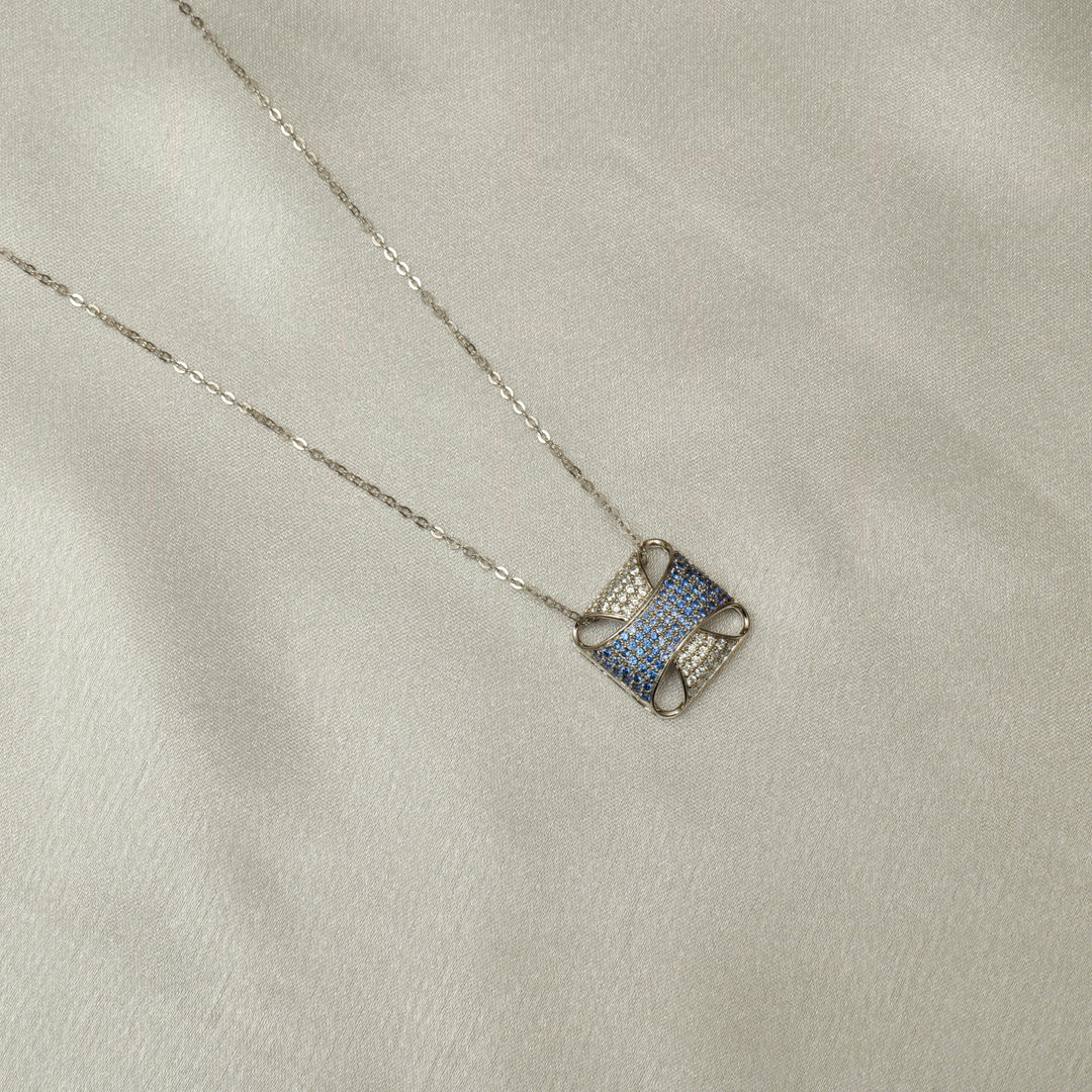 Square Blue Sapphire Diamond Pendant Necklace,  14k Solid Gold, Natural Diamonds, Pave Gemstone Cocktail Pendant, Minimalist Stacking Chain