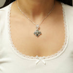 Load image into Gallery viewer, Infinity Loop Diamond Pendant Necklace, 14k Solid Gold, Natural Diamonds, Leaf Green Gemstone Statement Pendant, Stacking Minimalist Jewelry
