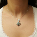 Load image into Gallery viewer, Infinity Loop Diamond Pendant Necklace, 14k Solid Gold, Natural Diamonds, Leaf Green Gemstone Statement Pendant, Stacking Minimalist Jewelry
