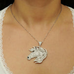 Load image into Gallery viewer, Horse Diamond Pendant Necklace, 14k Solid Gold, Natural Diamond, Majestic Equine Necklace, Animal Equestrian Hip Hop Chain Necklace
