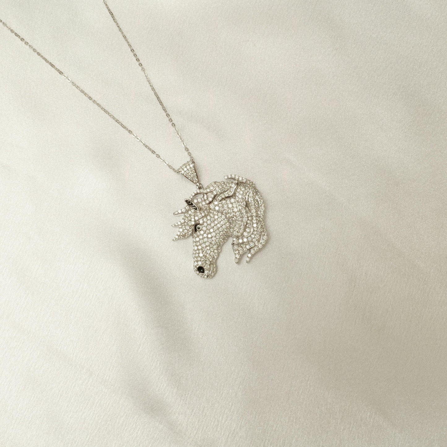 Horse Diamond Pendant Necklace, 14k Solid Gold, Natural Diamond, Majestic Equine Necklace, Animal Equestrian Hip Hop Chain Necklace