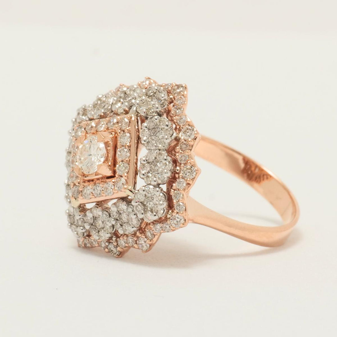 Halo Diamond Floral Cluster Ring, 14k Solid Gold, Natural Diamonds, Halo Setting Cocktail Ring, Bridal Statement Ring, Gift For Her