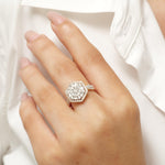 Load image into Gallery viewer, Hexagonal Halo Diamond Ring, 14k Solid Gold, Natural Diamonds, Cocktail Cluster Ring, Statement Bridal Jewelry, Geometric Ring, Gift For Her
