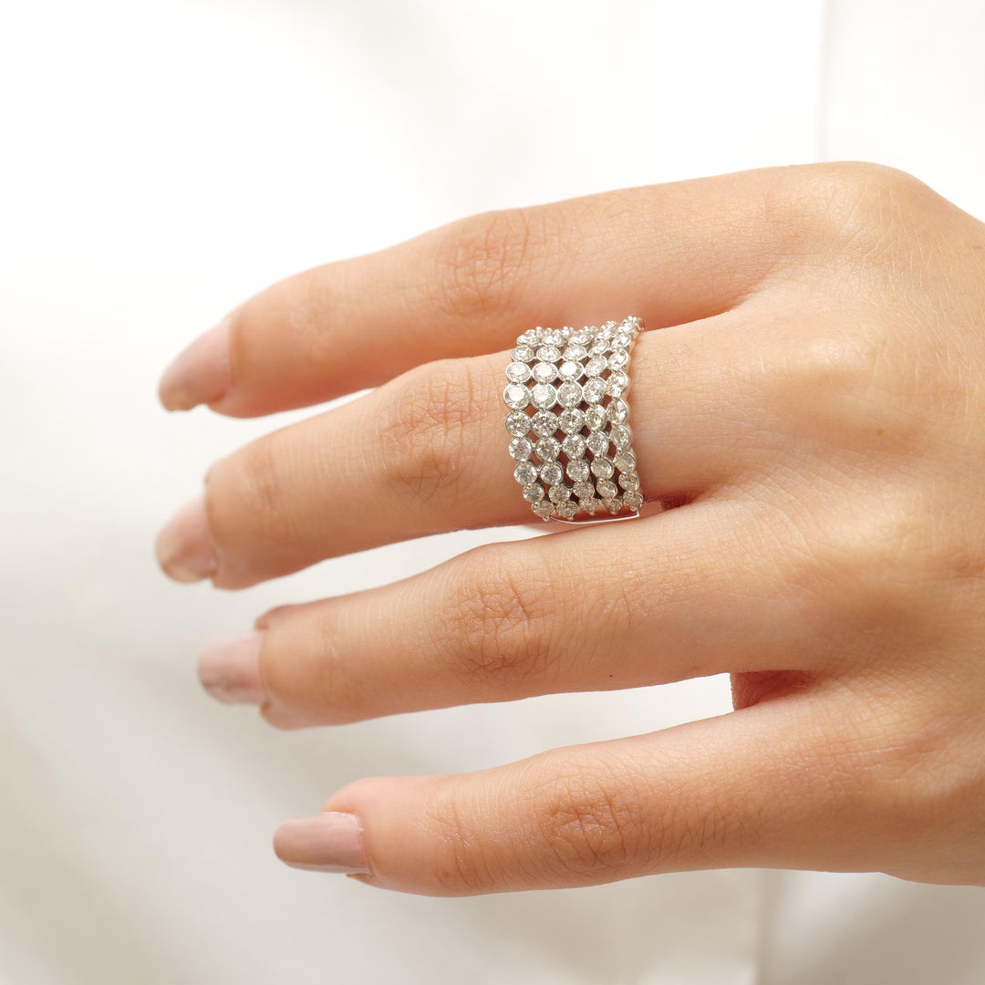 Diamond Eternity Broad Band, 14K Solid Gold, Wide Wedding Band, Natural Diamonds, Multi-Row Stacking Ring, Cocktail Ring, Gift For Her