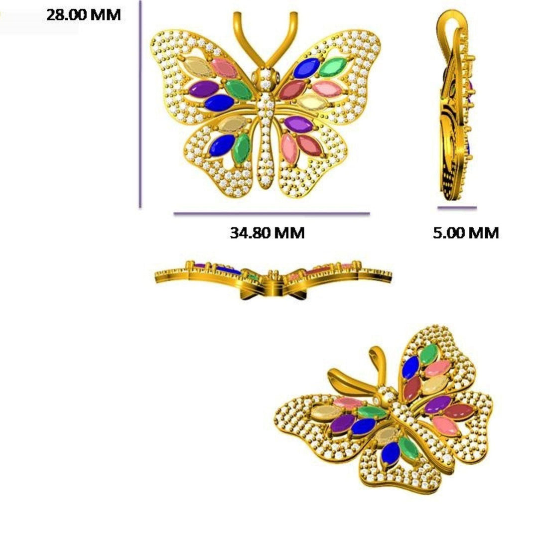 Butterfly Diamond Necklace, 14k Solid Gold, Natural Diamonds, Multicolor Gemstone Stacking Pendant, Statement  Animal Chain Necklace