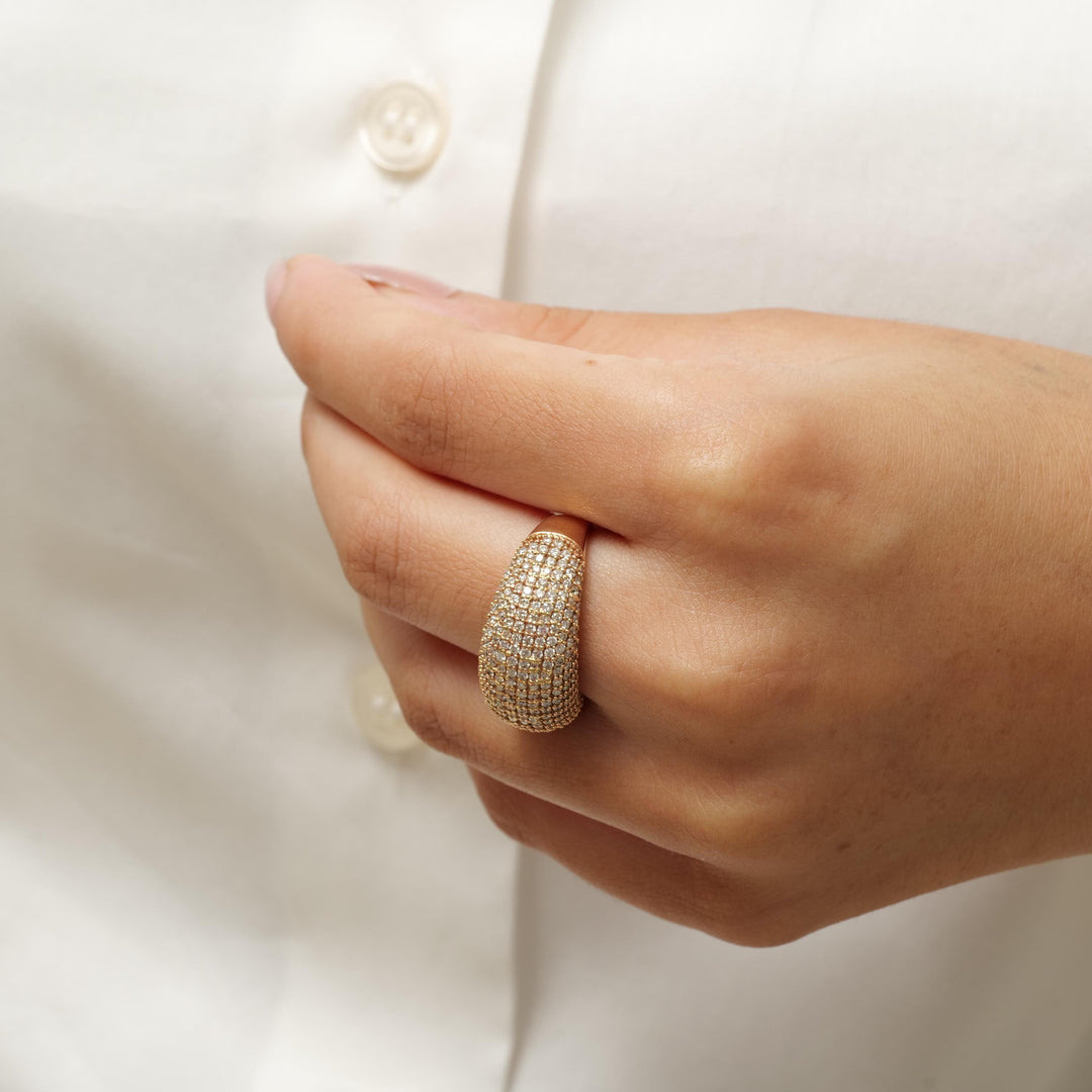 Pave Dome Diamond Ring, 14k Solid Gold, Natural Diamonds, Wide Band Statement Ring, Cocktail Jewelry, Bold Chunky Ring, Gift for Her