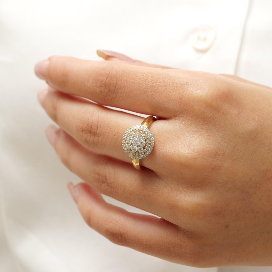 Clustered Diamond Ring, 14k Solid Gold, Encircled Flower Design, Natural Diamonds, Dual tone Ring, Engagement Statement Ring, Gift For Her