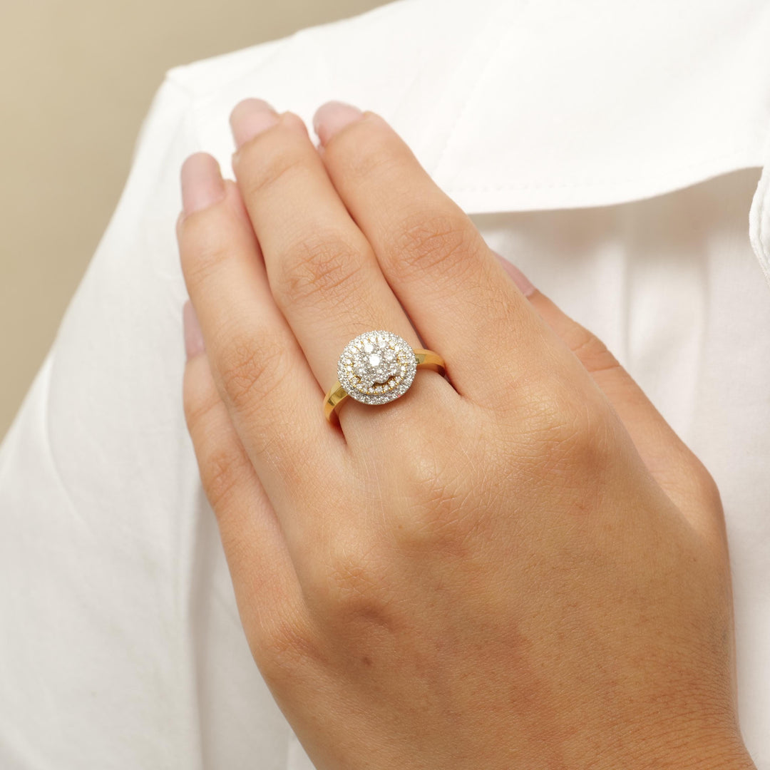 Floral Clustered Natural Diamond Bridal Ring: 14k Solid Gold Dual tone Engagement Jewellery, Certified Jewelry