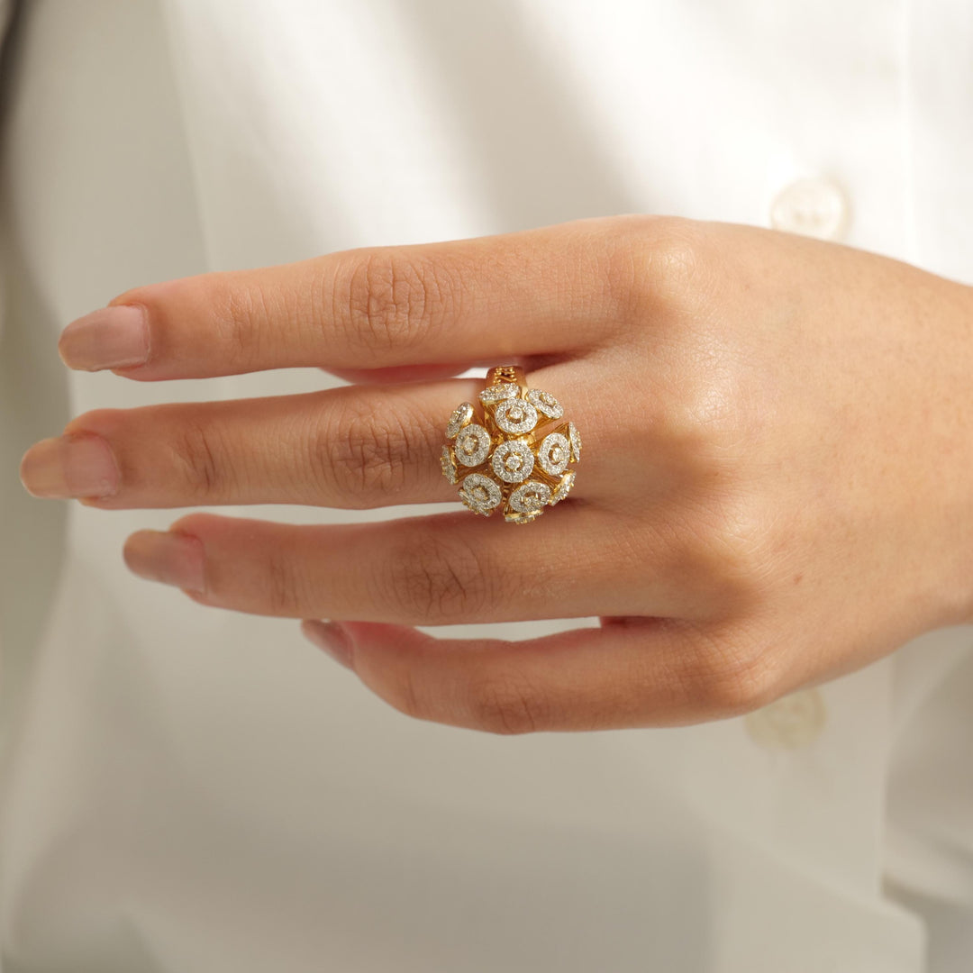 Orb Statement Diamond Ring, Blossom Floral Ring, 14k Solid Gold, Natural Diamonds, Cluster Dome Ring, Bold Cocktail Jewelry, Gift For Her