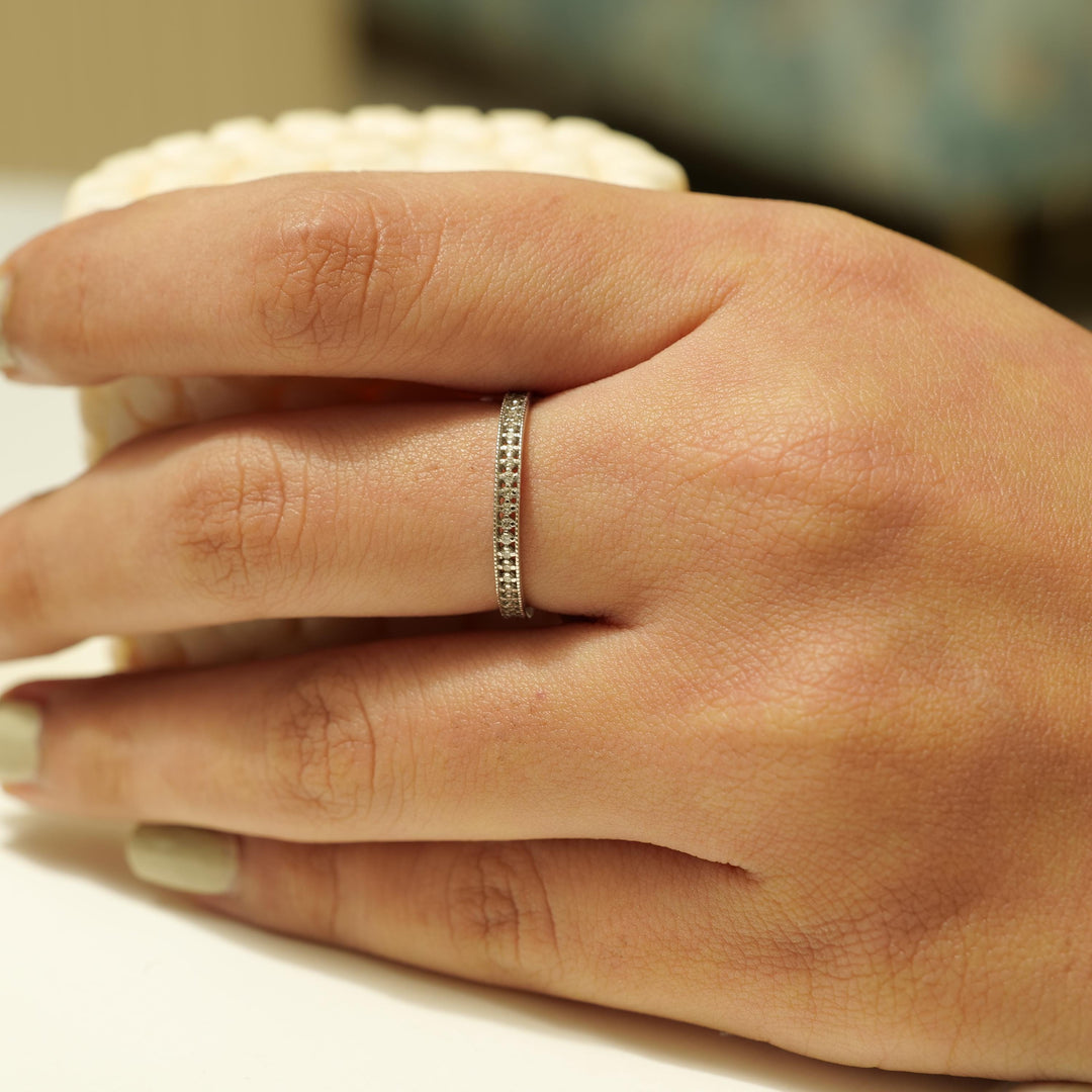 Round Diamond Band Ring in 14k Solid Gold, Supporting Diamond Band,  Natural Diamonds, Ready To Ship, Women&#39;s Day Gift
