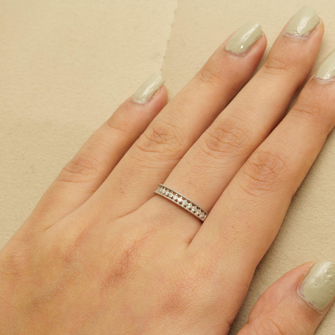 Round Diamond Eternity Band Ring, 14k Solid Gold, Natural Diamonds, Supporting Stacking Band, Everyday Minimalistic Jewelry, Ready To Ship