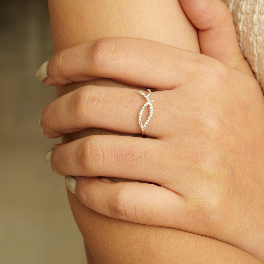 Diamond Rings, Diamond Cuff Ring, Asymmetrical Design, 14k Solid Gold, Natural Diamonds, Stackable Ring, Ready To Ship, Women&#39;s Day Gift