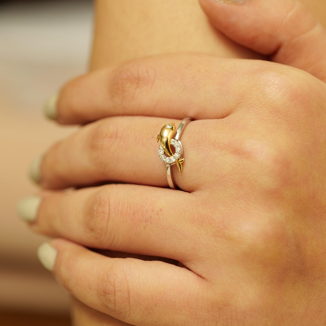 Dolphin Diamond Ring, 14k Solid Gold Fish Ring, Natural Diamonds, Everyday Diamond Jewelry, Ready To Ship, Women&#39;s Day Gift
