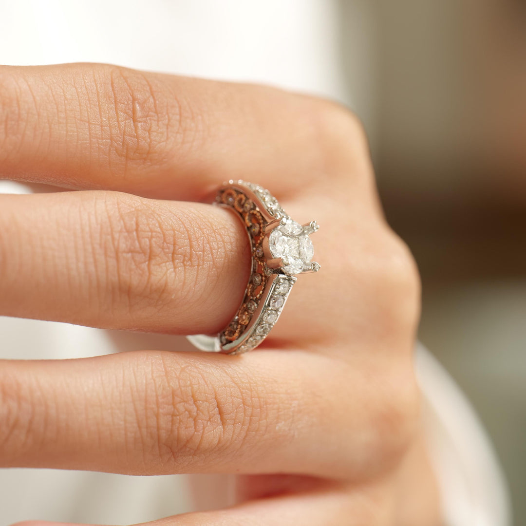 Illusion Set  Fancy Natural Diamond Ring: 14k Solid Gold Filigree Statement Ring, IGI Certified, Ready To Ship