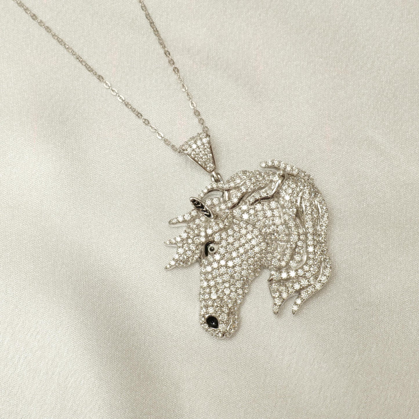 Horse Diamond Pendant Necklace, 14k Solid Gold, Natural Diamond, Majestic Equine Necklace, Animal Equestrian Hip Hop Chain Necklace