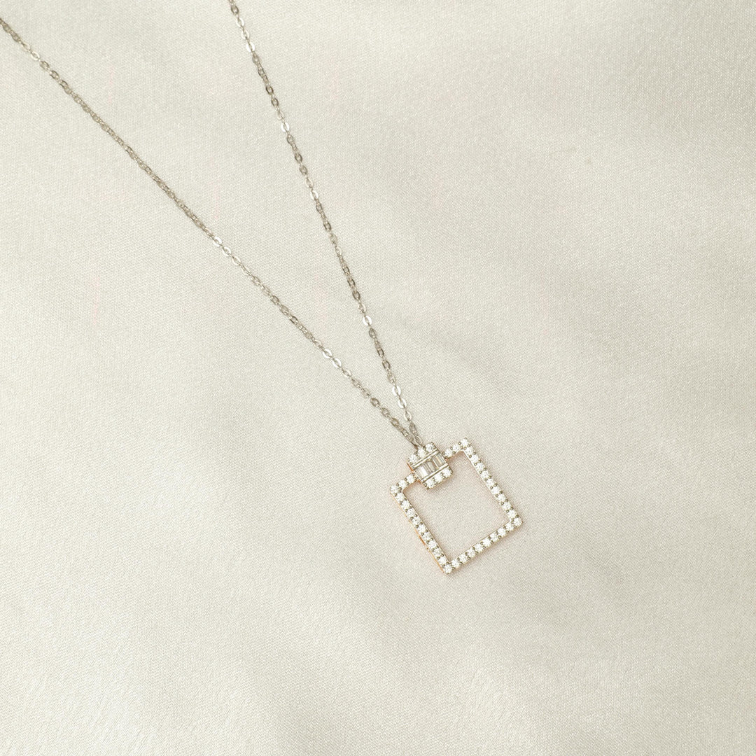 Square Diamond Pendant Necklace, 14k Solid Gold, Natural Diamonds, Geometric Pendant, Minimalist Stacking Chain Necklace