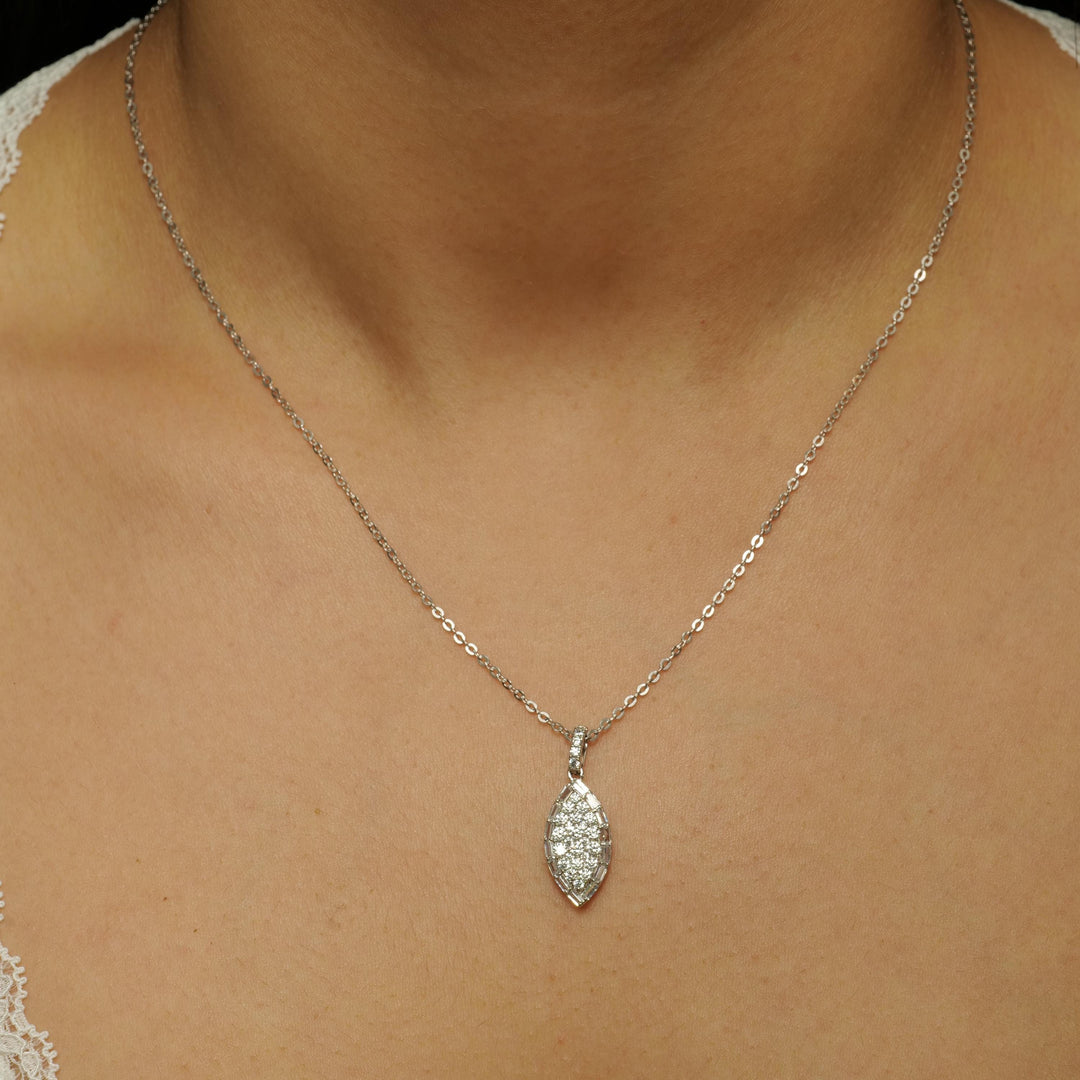 Eye Shape Diamond Pendant Necklace, 14k Solid Gold, Natural Diamonds, Baguette Cluster Stacking Chain Jewelry, Minimalist Layering Necklace