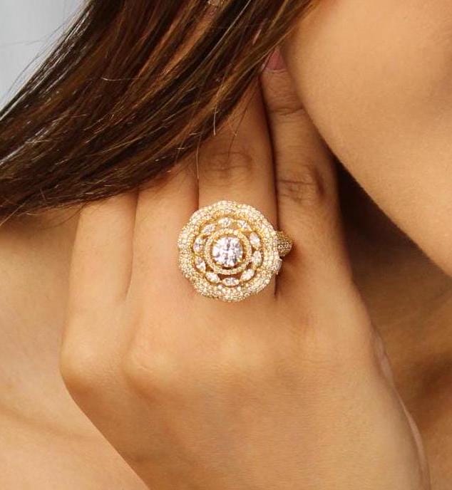 Flower Engagement Diamond Ring, 14k Solid Gold, Moissanite Wedding Ring, , Floral Bridal Jewelry Gift For Her