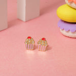 Load image into Gallery viewer, Kids Enameled Cupcake Diamond Stud Earrings, 14k Solid Gold, Natural Diamonds, Kids jewelry, Gift for toddlers, girls and kids
