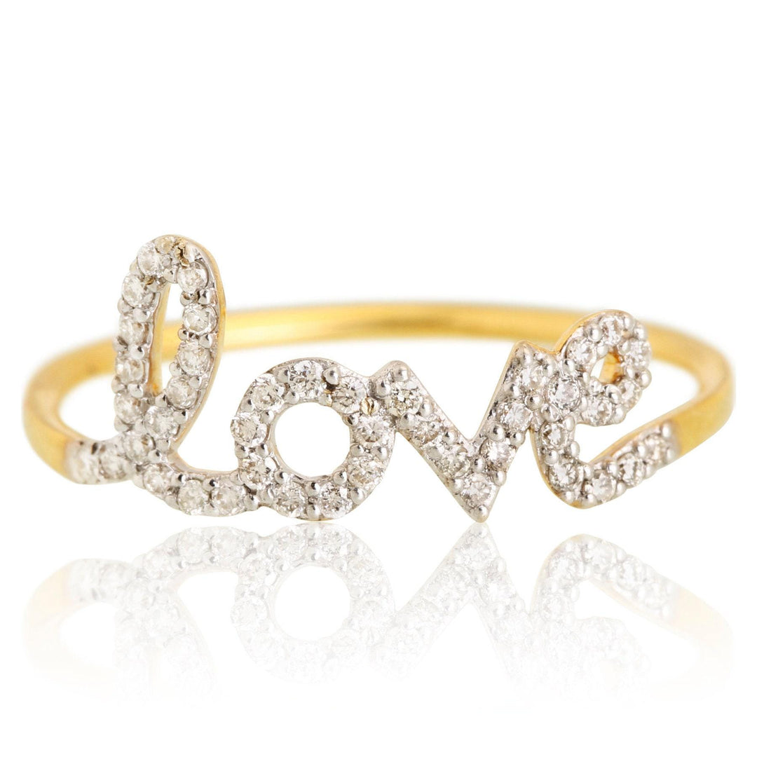 Love Diamond Handwritten Ring, 14K Solid Gold, Natural Diamonds, Script Proposal Ring, , Everyday Jewelry Gift For Her