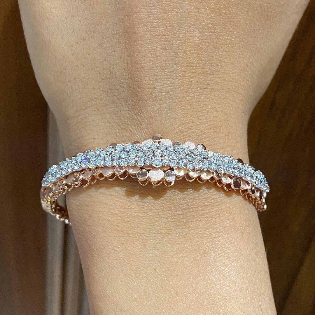 Cluster Natural Diamond Bangle Bracelet: 14k Solid Gold Bubble Bridal Wedding Jewellery,  Certified Jewelry