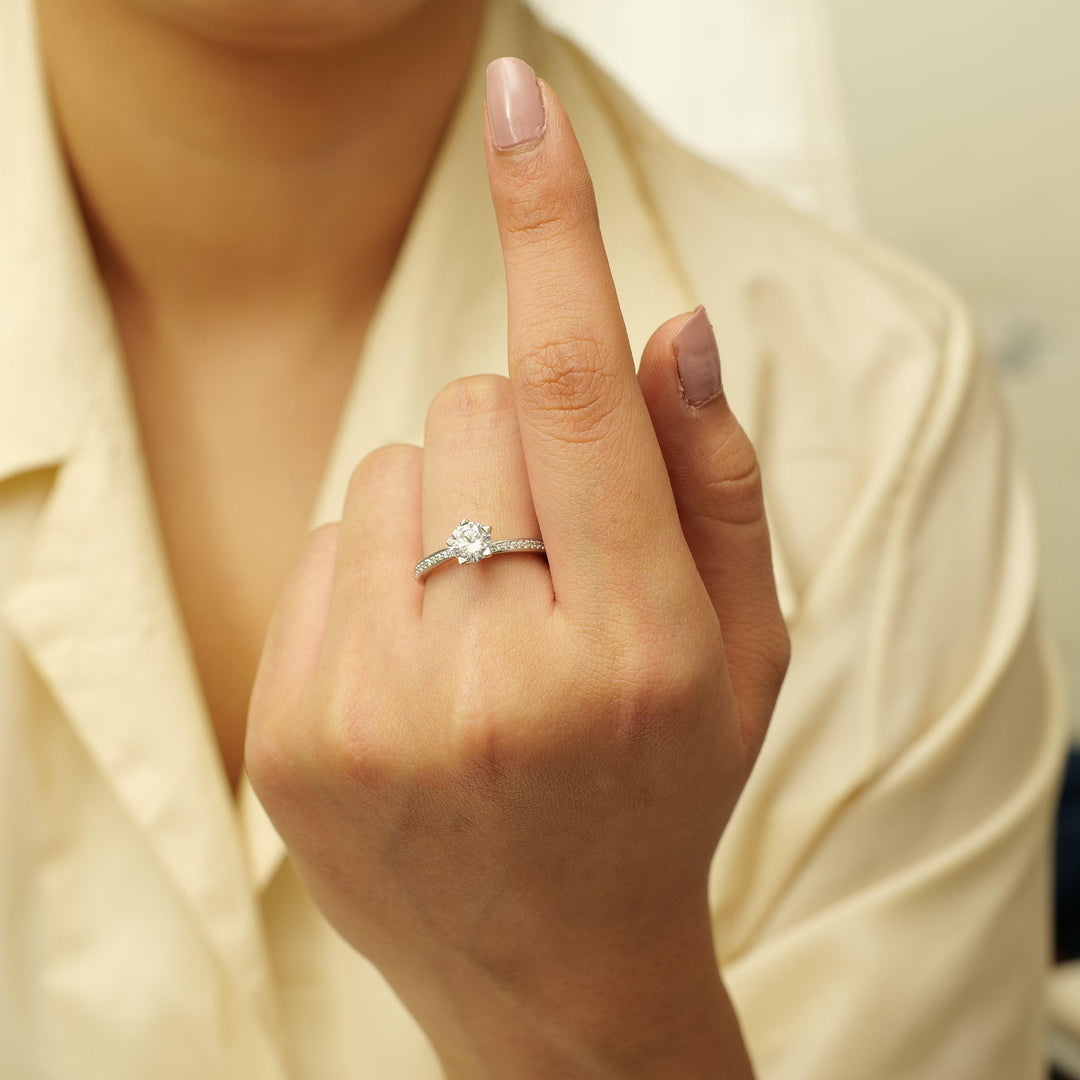 IGI Certified Lab Grown Round Solitaire Ring: 14K Solid Gold Engagement Jewelry