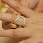 Load image into Gallery viewer, Criss Cross Diamond Ring, 14k Solid Gold, Natural Diamonds, Everyday Wear Jewelry, Ready To Ship, Women&#39;s Day Gift
