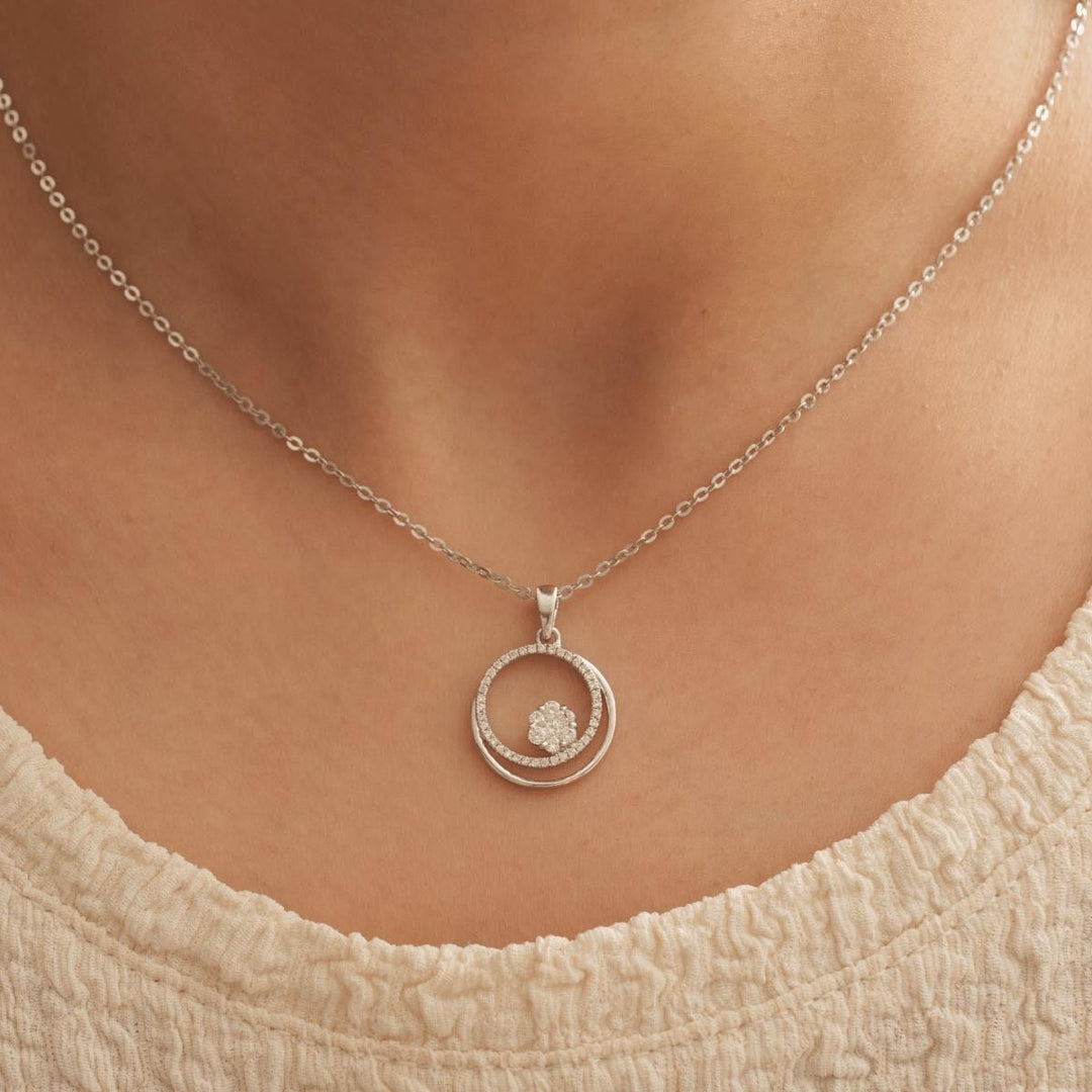 Double Circle Diamond Pendant Necklace, 14k Solid Gold, Natural Diamonds, Open Eternity Cluster  Pendant, Stacking Minimalist Chain Jewelry