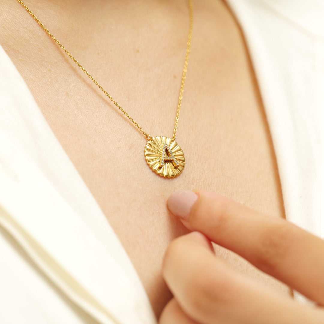 Personalized Medallion Initial Diamond Necklace, 14k Solid Gold, Natural Diamonds, Minimalist Custom Jewelry, Stacking Letter Charm Necklace