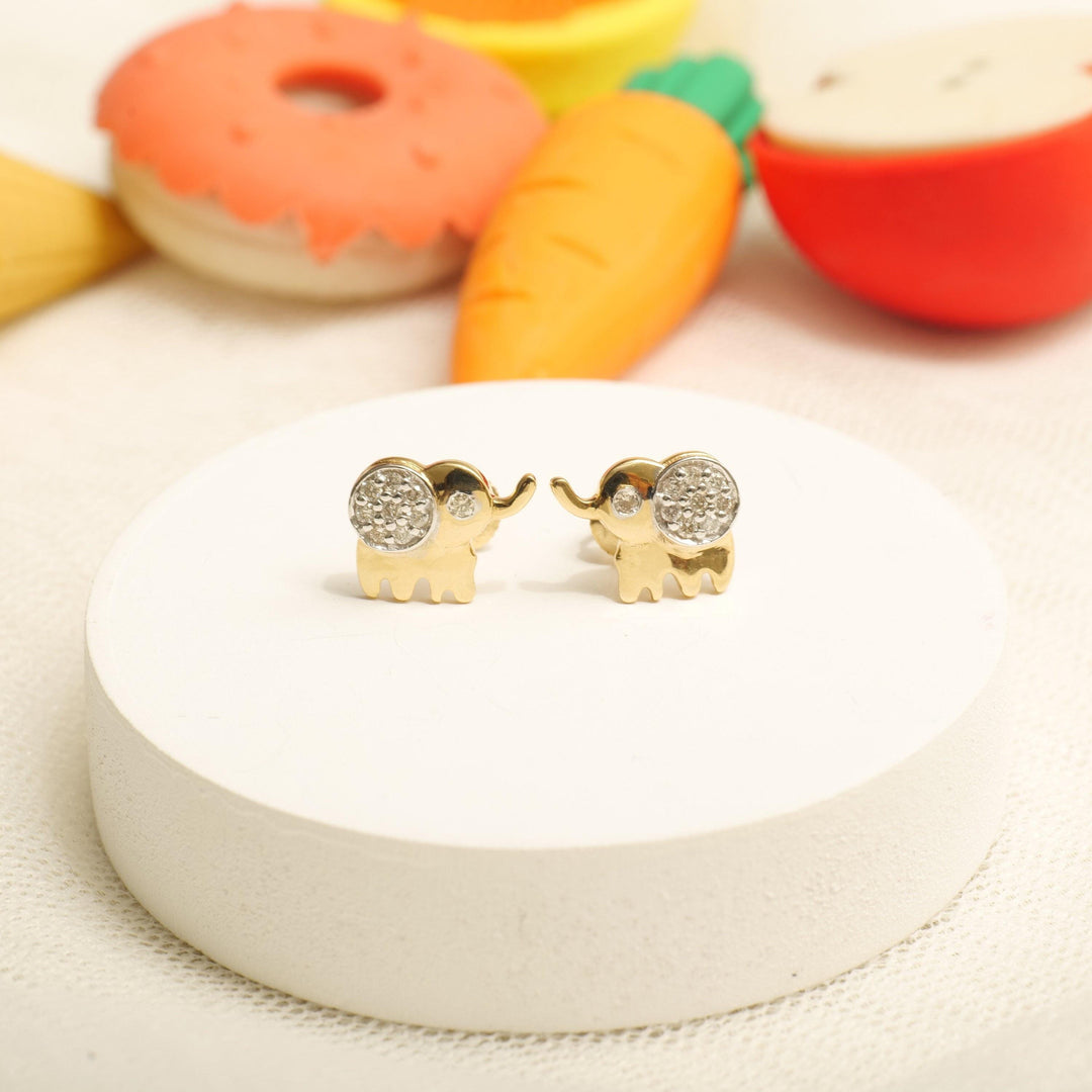 Kids Elephant Diamond Stud Earrings, 14k Solid Gold, Natural Diamonds, Kids jewelry, Gift for toddlers/girls/kids, Ready To Ship