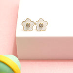 Load image into Gallery viewer, Kids Enameled Flower Diamond Stud Earrings, 14k Solid Gold, Natural Diamonds, Kids jewelry, Gift for toddlers, girls and kids
