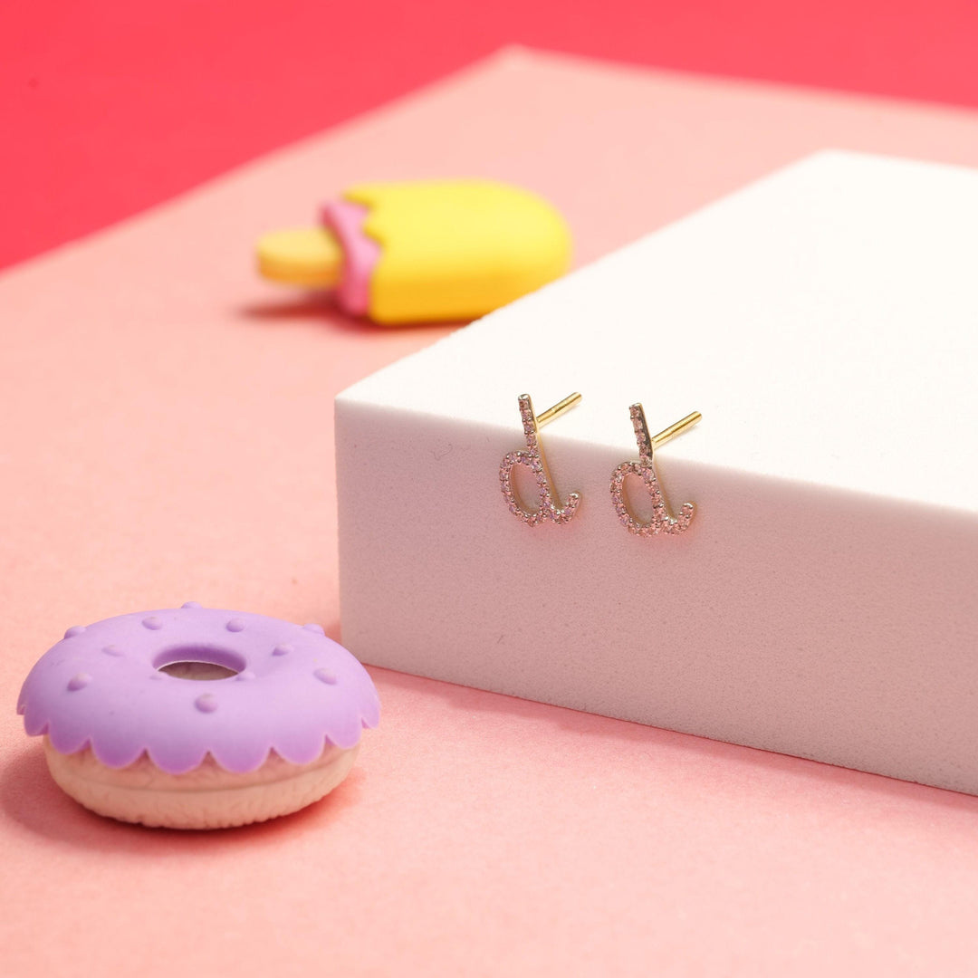 Kids D-Initial Diamond Stud Earrings, 14k Solid Gold, Natural Diamonds, Personalized jewelry, Gift for toddlers/girls/kids, Ready To Ship